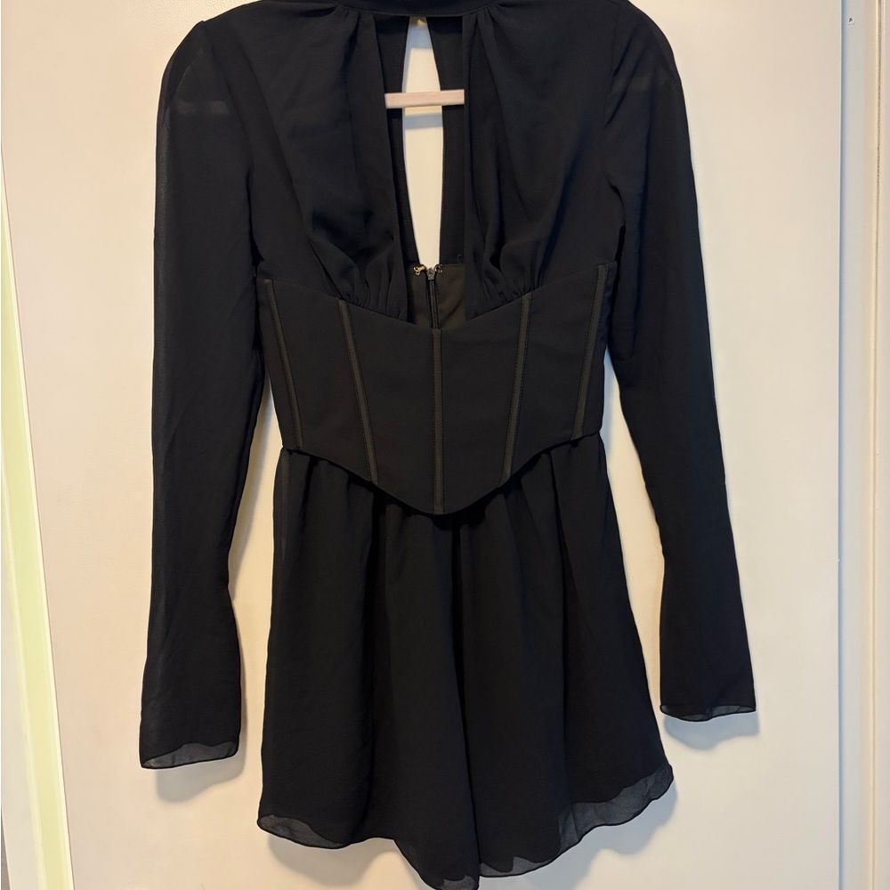 Oh Polly Black Long-Sleeve Corset Romper